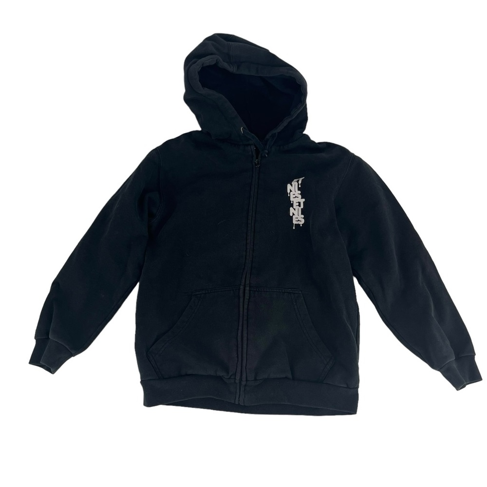 Etnies Hoodie Boys Large Black Y2K Vintage Skater Cyber‎ Goth Grunge Youth Punk